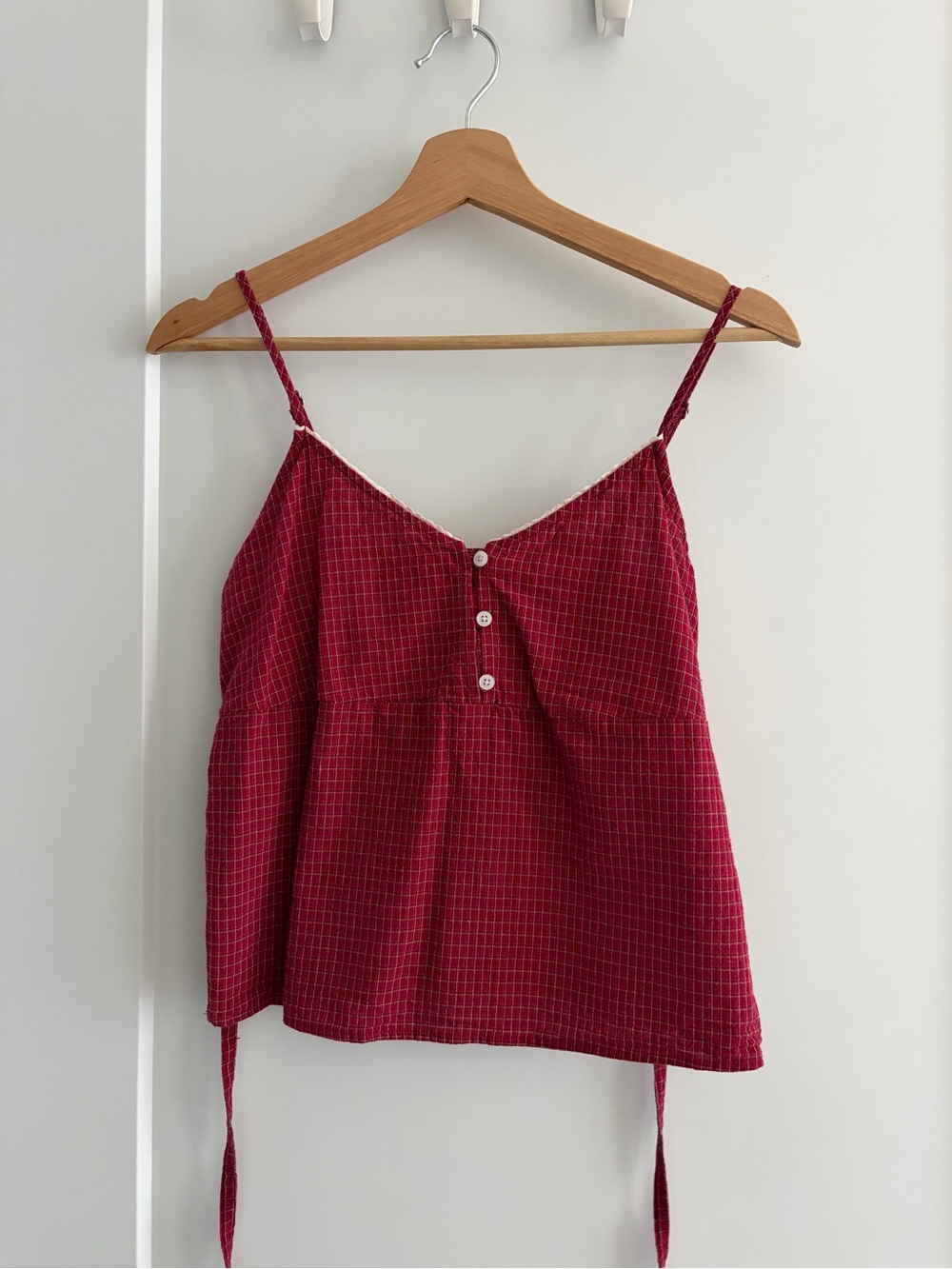 Brandy Melville Red Plaid Check Spaghetti Strap Tank Top